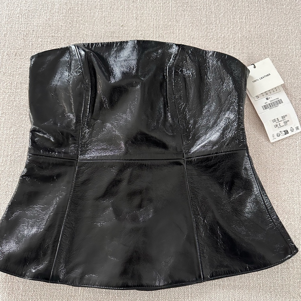 ZARA 💯% LEATHER STRAPLESS TOP Small - Picture 1 of 4